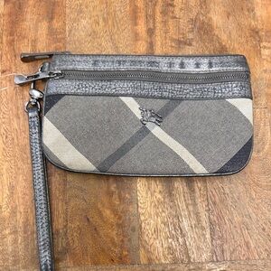 Burberry Gray and Tan Plaid Wristlet